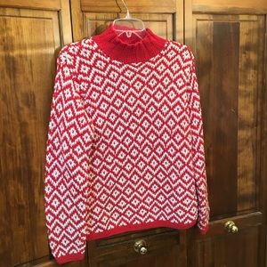 Red and White Geometric Turtleneck Sweater